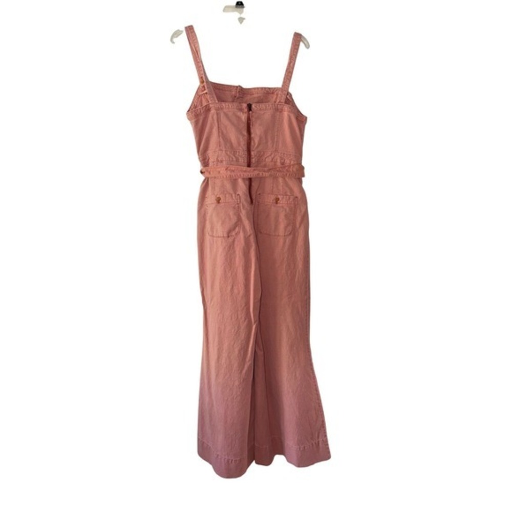 Anthropologie Pilcro Pink Cotton Linen Wide Leg Jumpsuit US 12 Button Front Belt - Picture 2 of 8
